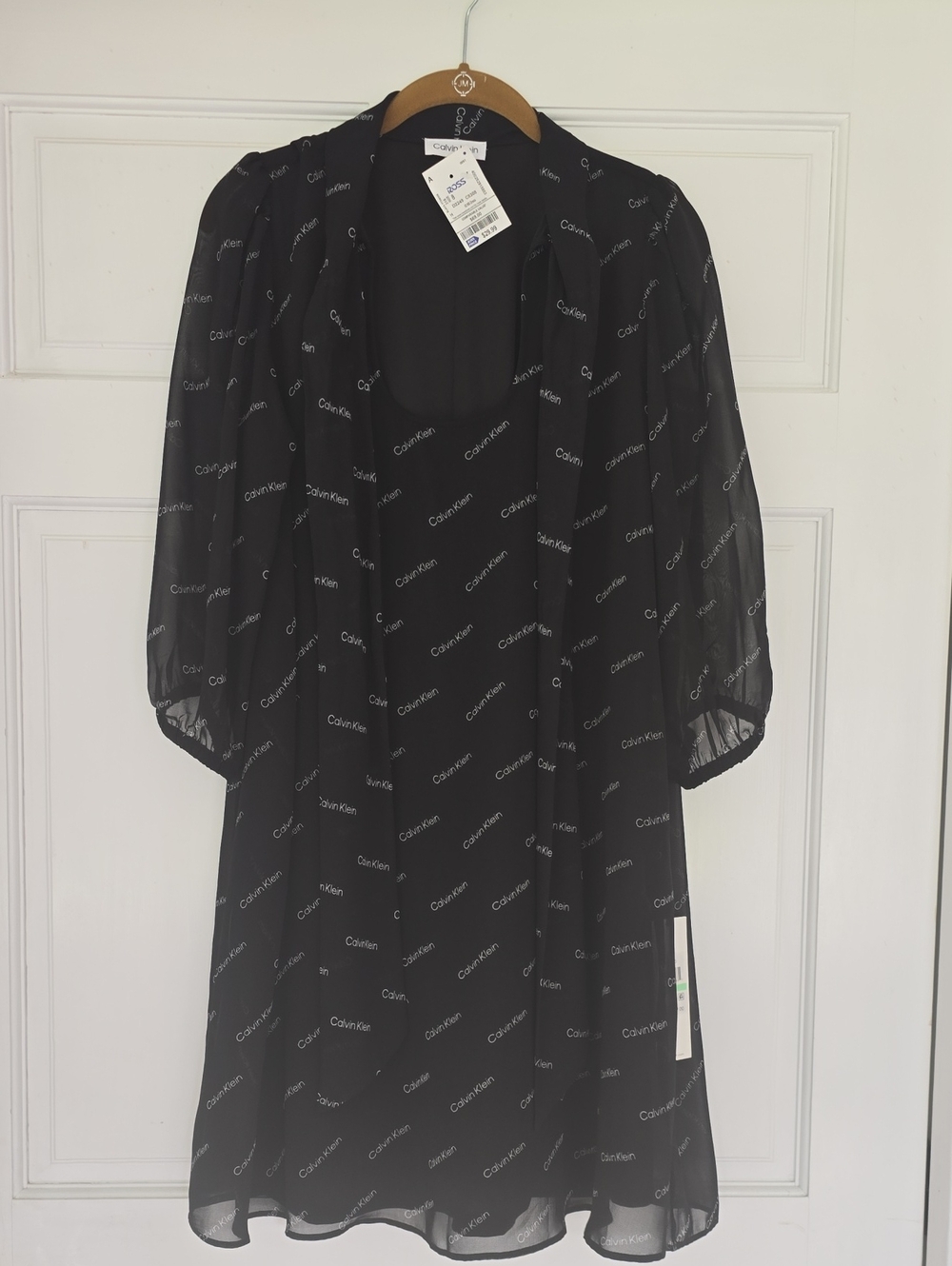 Calvin Klein Black Logo-Print Sheer Overlay Dress